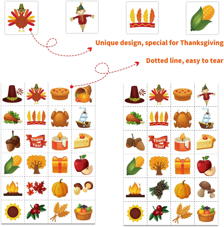 Thanksgiving Bingo Game - 24 Player Cards, Family & Toddler Friendly, Classroom Party Activities