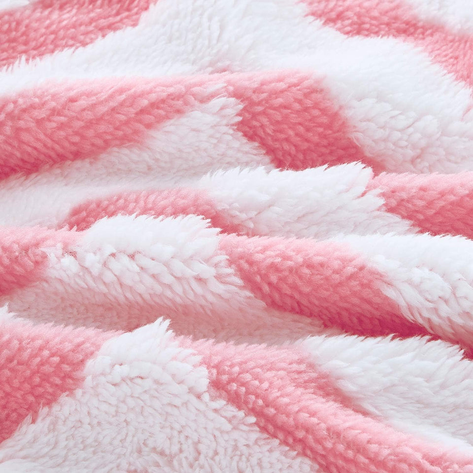 Fleece Sherpa Blanket for Couch(Pink, Throw), Thick Warm Jacquard Chevron Blanket for Winter Christmas, 50 X 60 Inches