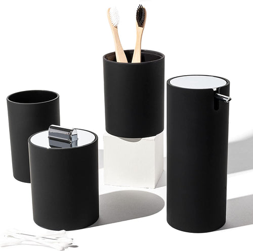 Sleek Matte Black Bathroom Accessory Set 4 Pcs Complete Bathroom Set Modern Bathroom Decor Bathroom Organizer Accesorios Para Baños Toothbrush Holder Soap Dispenser Set Home Decor Clearance
