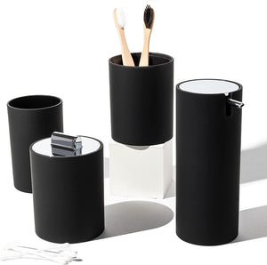 Sleek Matte Black Bathroom Accessory Set 4 Pcs Complete Bathroom Set Modern Bathroom Decor Bathroom Organizer Accesorios Para Baños Toothbrush Holder Soap Dispenser Set Home Decor Clearance