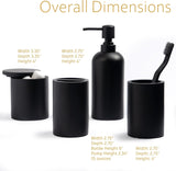 Black Bathroom Accessories Set – 4-Piece Matte Resin Vanity Organizer with Toothbrush Holder, Soap Dispenser, Tumbler & Cotton Swab Jar, Modern Countertop Decor for Guest Bathrooms