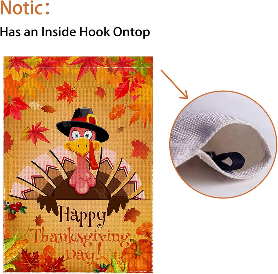 Thanksgiving Flag 28X40 Double Sided,Happy Thanksgiving House Flag,Vertical Burlap Turkey Thanksgiving Flag,Thanksgiving House Flag Outdoor for Sign