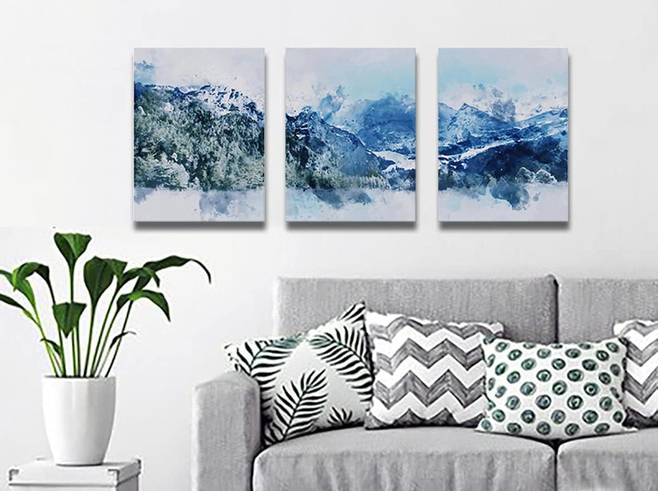 Abstract Canvas Wall Art - Blue & Navy Wall Art Set of 3 X 12X16Inch Blue Living Room, Bedroom, Bathroom Wall Artwork, Gable Artwork, Picture Art