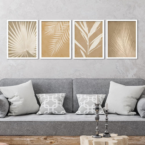 Framed Wall Art Grunge Brown Tropical Island Leaf Posters, Set of 4 Nature Wilderness Wall Decor Prints, Botanical Floral Wall Décor, Adhesive Canvas Print for Bedroom - 11