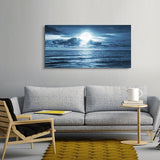 Canvas Wall Art for Living Room Decorations Photo Prints - Blue Sea View the Moon Landscape - Large Modern Home Decor Room Stretched and Framed Ready to Hang Picture Artwork (20 X 40Inch X 1Pcs)
