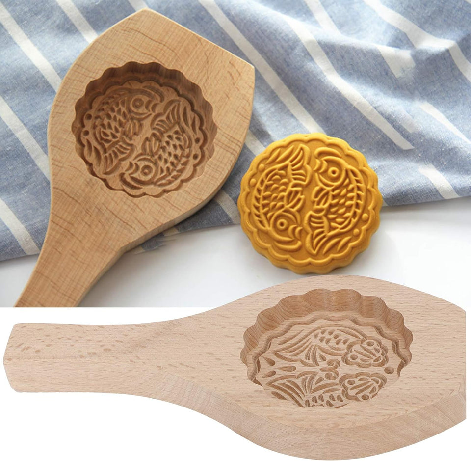 Wood Mooncake DIY Cookies Fondant Cake Baking Handwork Kitchen Decoration Tools(Fish 2)