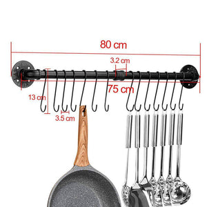 31.5 In. Black Wall Mounted Pot Rack with 14-Hooks, Detachable Pan Lid Utensils Organizer, Hanging Pot Rack Rail