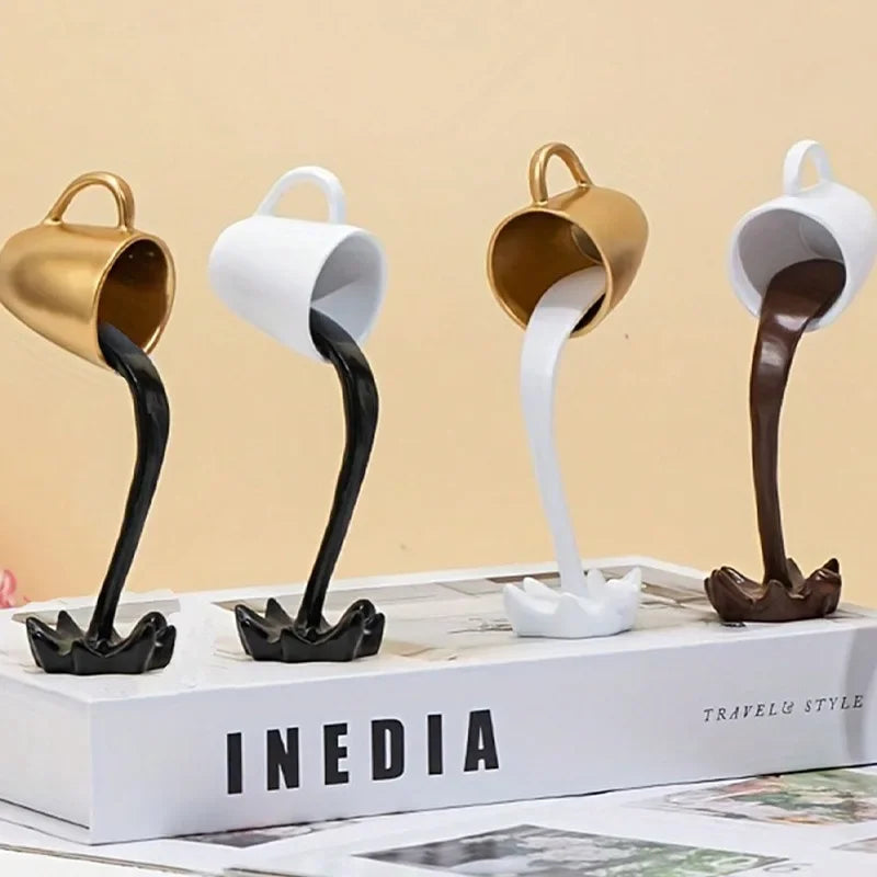 Floating Spilling Coffee Cup Sculpture Kitchen Decoration Spilling Magic Pouring Splash Creative Desktop Decor Home Decoration