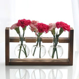 Glass Plant Terrarium - 3 Bulbs Propagation Station with Retro Wood Stand Indoor Garden Planter, Bulb Vase & Desktop Decor for Home Kitchen Wedding, Gift for Women & Plant Lover