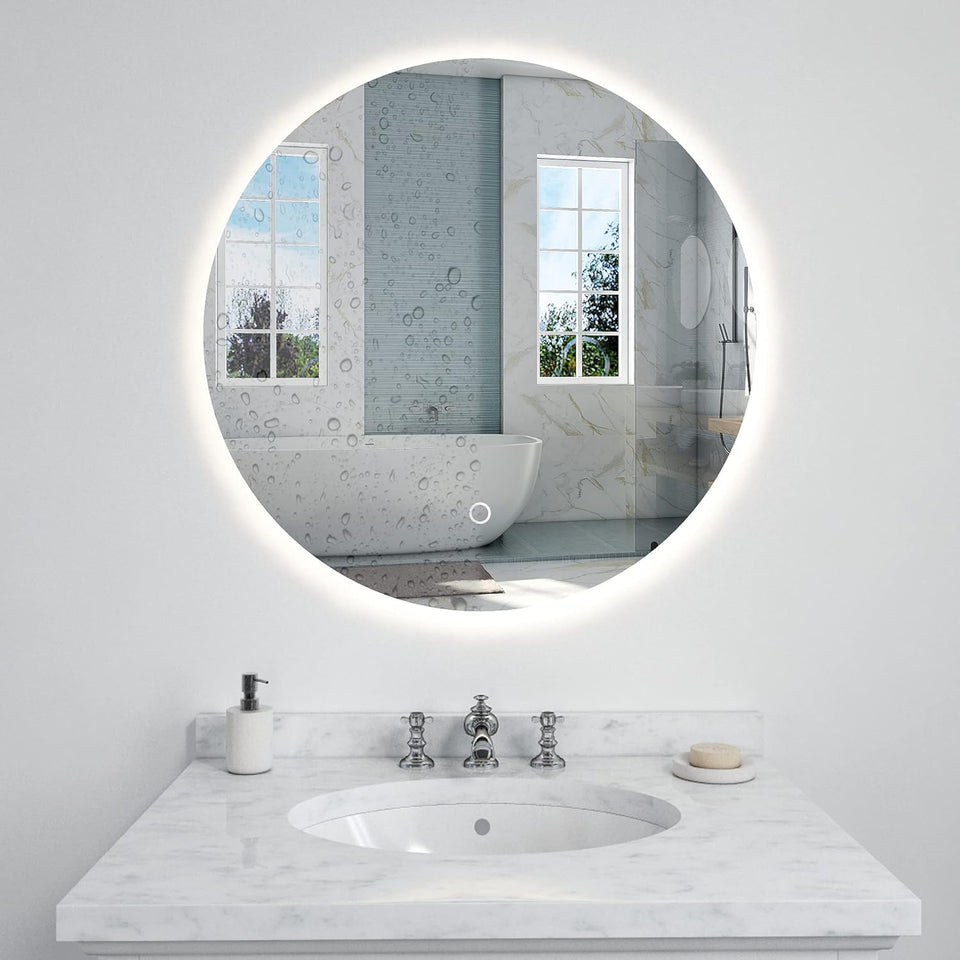 round LED Bathroom Mirror for Wall L 32 Inch LED Lighted Bathroom Mirrors, Anti-Fog Lighted Bathroom Mirrors for Wall, Waterproof Backlit Mirror Bathroom, Memory Touch