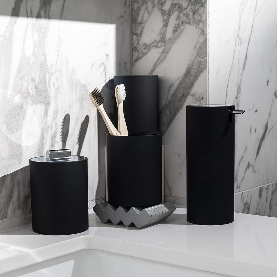 Sleek Matte Black Bathroom Accessory Set 4 Pcs Complete Bathroom Set Modern Bathroom Decor Bathroom Organizer Accesorios Para Baños Toothbrush Holder Soap Dispenser Set Home Decor Clearance