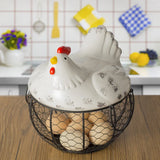Joylove Ceramic Egg Basket Fruit Basket Garlic Potato Sundries Blue Ceramic Kitchen Decoration Creative Hen Storage Iron Basket