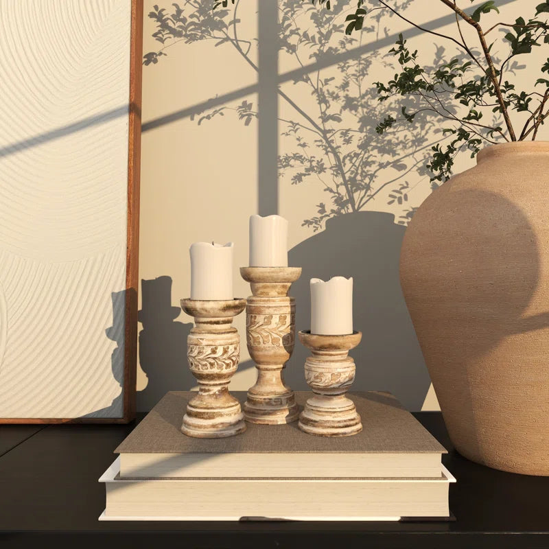 10.1'' H Solid Wood Tabletop Candlestick