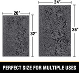 Bath Mats - Non Slip Luxury Chenille Bathroom Rugs, Extra Soft Absorbent Shaggy, Washable Fast Dry 2 Piece (Grey, 24" X 36"/20" X 32")