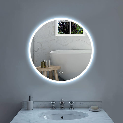 round LED Bathroom Mirror for Wall L 32 Inch LED Lighted Bathroom Mirrors, Anti-Fog Lighted Bathroom Mirrors for Wall, Waterproof Backlit Mirror Bathroom, Memory Touch
