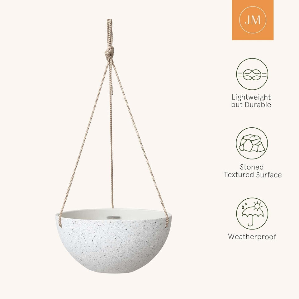 Hanging Planters for Indoor Plants - Flower Pots Outdoor 9.84 Inch Garden Planters and Pots,Speckled White Set of 2