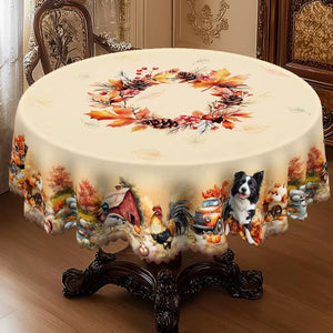 Gnizamaautumn Decoration Thanksgiving Gift round Rectangle Tablecloth, Pumpkin, Puppy, Rooster, Truck Design, Thanksgiving Gift,