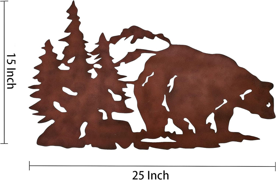 Wilderness Bear Wall Art, Metal Bear Wall Art, Bear Wall Decoration (25W X 15H Inch)