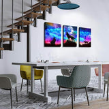 Canvas Wall Art for Living Room Wall Decor for Bedroom Kitchen Canvas Art Prints Artwork Modern Framed Room Home Decorations Blue Starry Sky Landscape Paintings Wolf Office Hang Pictures 3 Pieces