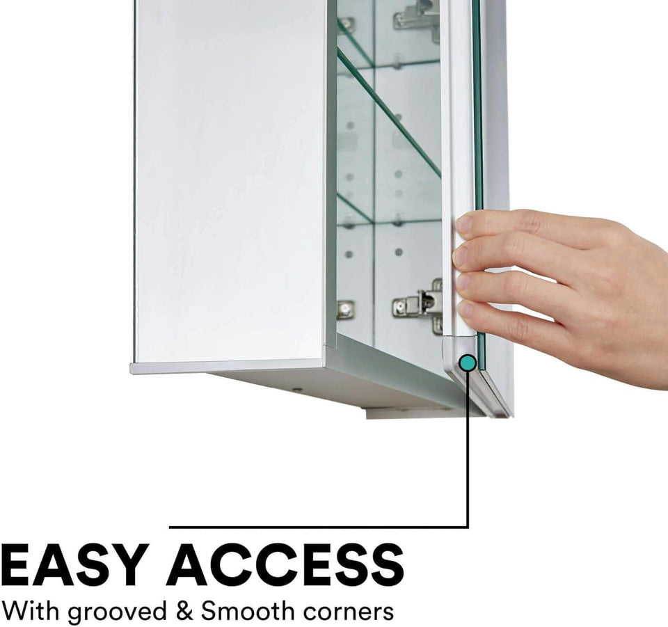 Bathroom Medicine Cabinet, Medicine Cabinets for Bathroom with LED, Bathroom Medicine Cabinet Wall Mounted Mirrored Aluminum, Recessed/Surface Mount