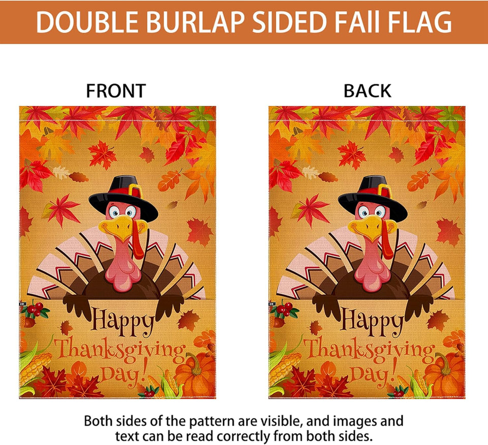 Thanksgiving Flag 28X40 Double Sided,Happy Thanksgiving House Flag,Vertical Burlap Turkey Thanksgiving Flag,Thanksgiving House Flag Outdoor for Sign
