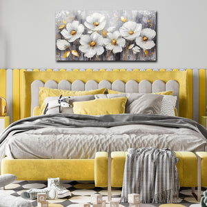 Flower Wall Art for Bedroom -White Wall Decor - Gold Wall Art for Living Room...