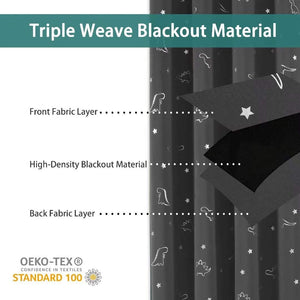 Dinosaur and Star Foil Print Blackout Curtains for Kids Room - Thermal Insulated Curtains Noise Reducing Window Drapes for Boys and Girls Bedroom, 52 X 63 Inch, Grey, Set of 2 Panels