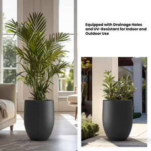 Lightweight 16In. X 22In. Charcoal Black Extra Large Tall round Concrete Plant Pot/Planter for Indoor & Outdoor