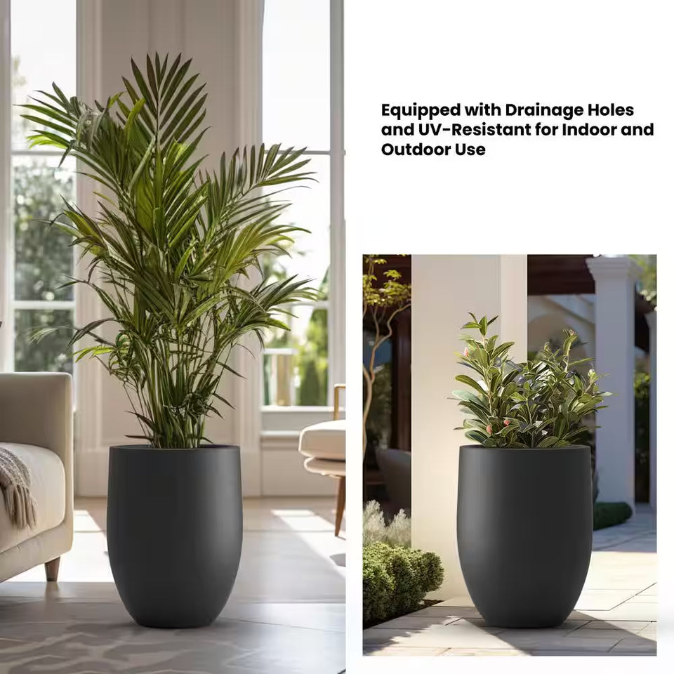 Lightweight 16In. X 22In. Charcoal Black Extra Large Tall round Concrete Plant Pot/Planter for Indoor & Outdoor