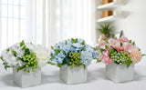 Fake Flowers in Ceramic Vase,Faux Hydrangea Flower Arrangements for Home Decor Artificial Flowers with Vase