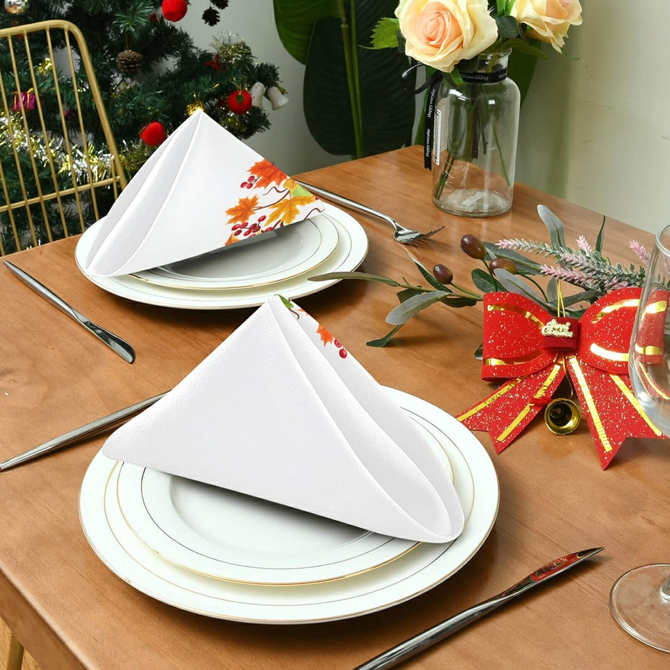 Thanksgiving Day Cloth Napkins Set of 6, Autumn Leaves Square Premium Polyester Table Linen for Thanksgiving Day Dinner Parties