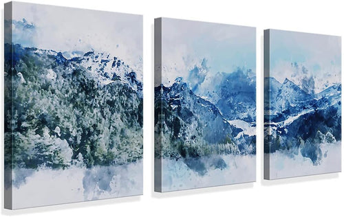 Abstract Canvas Wall Art - Blue & Navy Wall Art Set of 3 X 12X16Inch Blue Living Room, Bedroom, Bathroom Wall Artwork, Gable Artwork, Picture Art