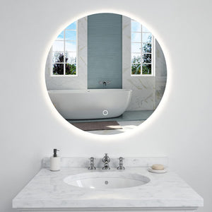 round LED Bathroom Mirror for Wall L 32 Inch LED Lighted Bathroom Mirrors, Anti-Fog Lighted Bathroom Mirrors for Wall, Waterproof Backlit Mirror Bathroom, Memory Touch