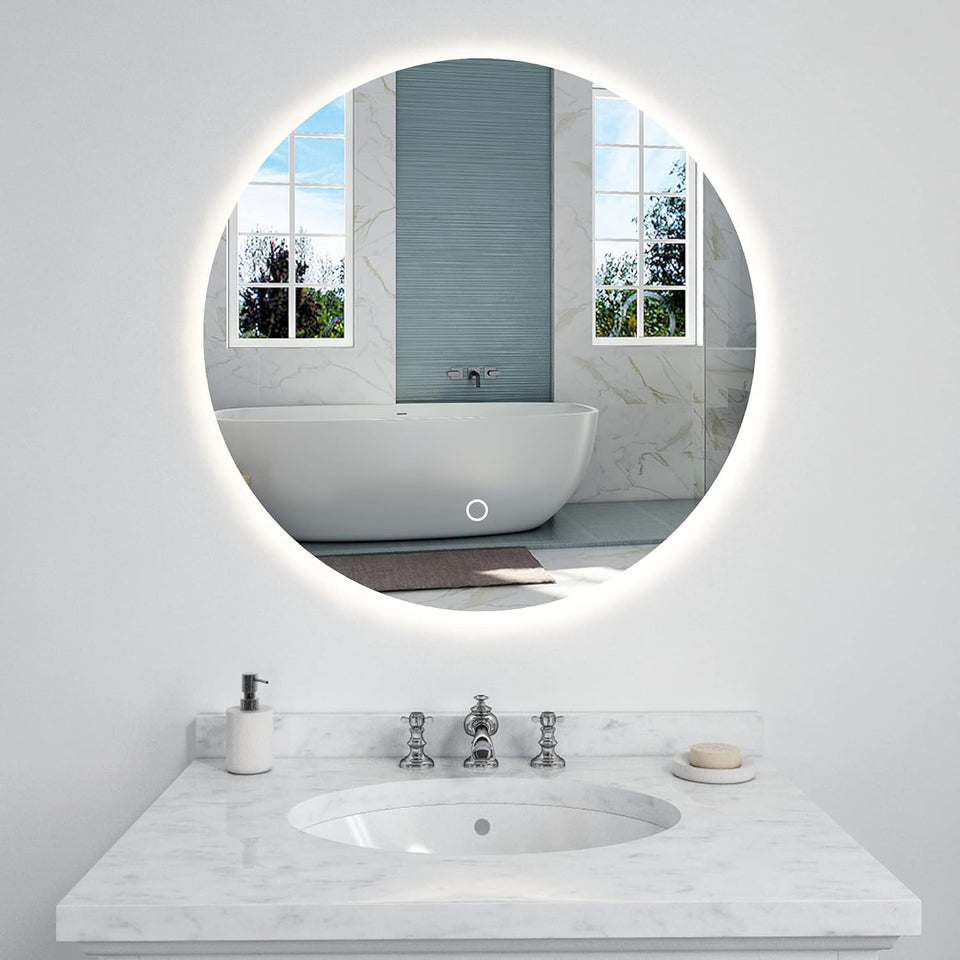 round LED Bathroom Mirror for Wall L 32 Inch LED Lighted Bathroom Mirrors, Anti-Fog Lighted Bathroom Mirrors for Wall, Waterproof Backlit Mirror Bathroom, Memory Touch