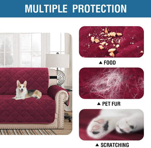 Thick Velvet Sofa Cover Soft Couch Cover for 3 Cushion Cover Washable Furniture Protector for Dogs Non-Slip Sofa Slipcover Fit Sitting Width up to 78"(Oversaized Sofa, Burgundy)