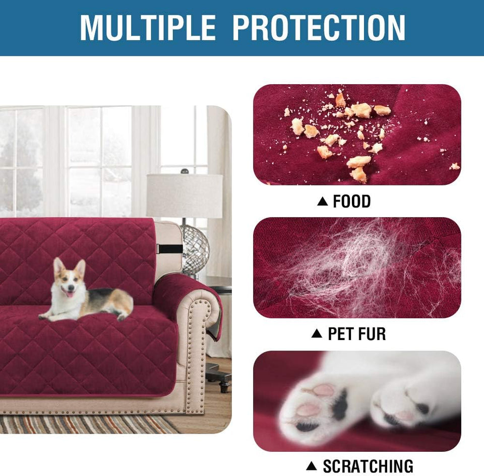 Thick Velvet Sofa Cover Soft Couch Cover for 3 Cushion Cover Washable Furniture Protector for Dogs Non-Slip Sofa Slipcover Fit Sitting Width up to 78"(Oversaized Sofa, Burgundy)
