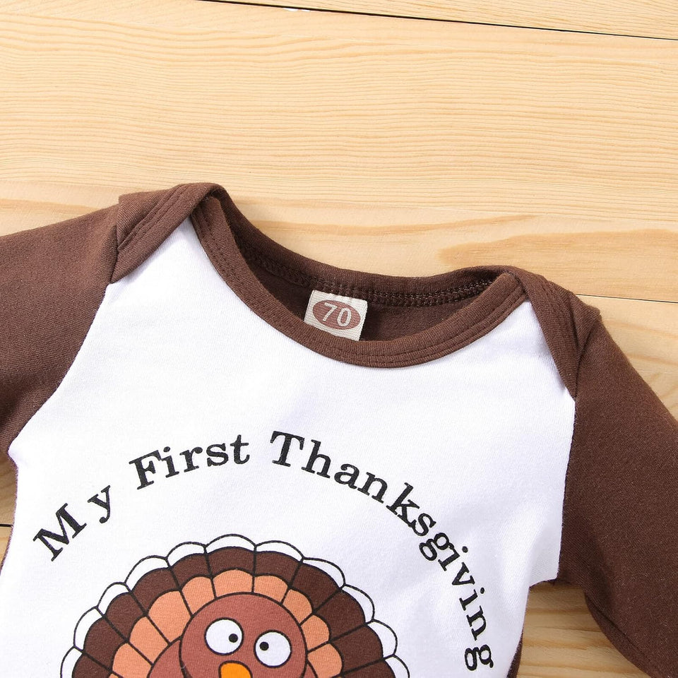 Newborn Infant Baby Boy Girl Thanksgiving Outfits My First Thanksgiving Romper Bodysuits Striped Turkey Pants Clothes Set