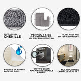 Chenille Grey Bathroom Rug Set - 2 Piece U Shaped Toilet Mats