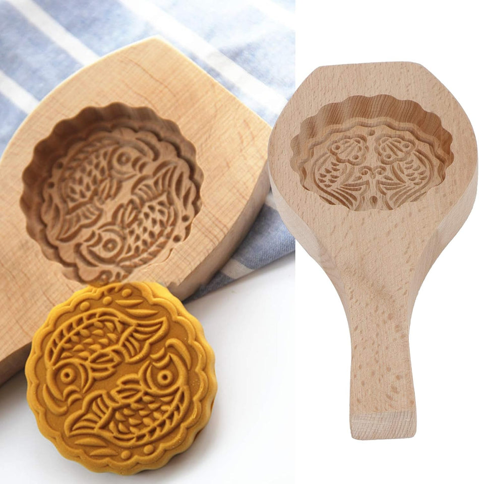 Wood Mooncake DIY Cookies Fondant Cake Baking Handwork Kitchen Decoration Tools(Fish 2)