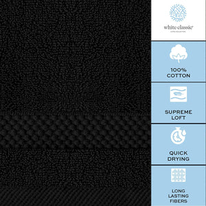 Luxury Cotton Washcloths 13X13 Inch - 650 GSM Turkish Cotton | Hotel, Spa, Bathroom Face Towel | 12 Pack, Black