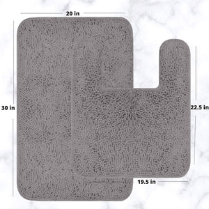Chenille Grey Bathroom Rug Set - 2 Piece U Shaped Toilet Mats