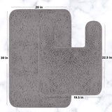 Chenille Grey Bathroom Rug Set - 2 Piece U Shaped Toilet Mats
