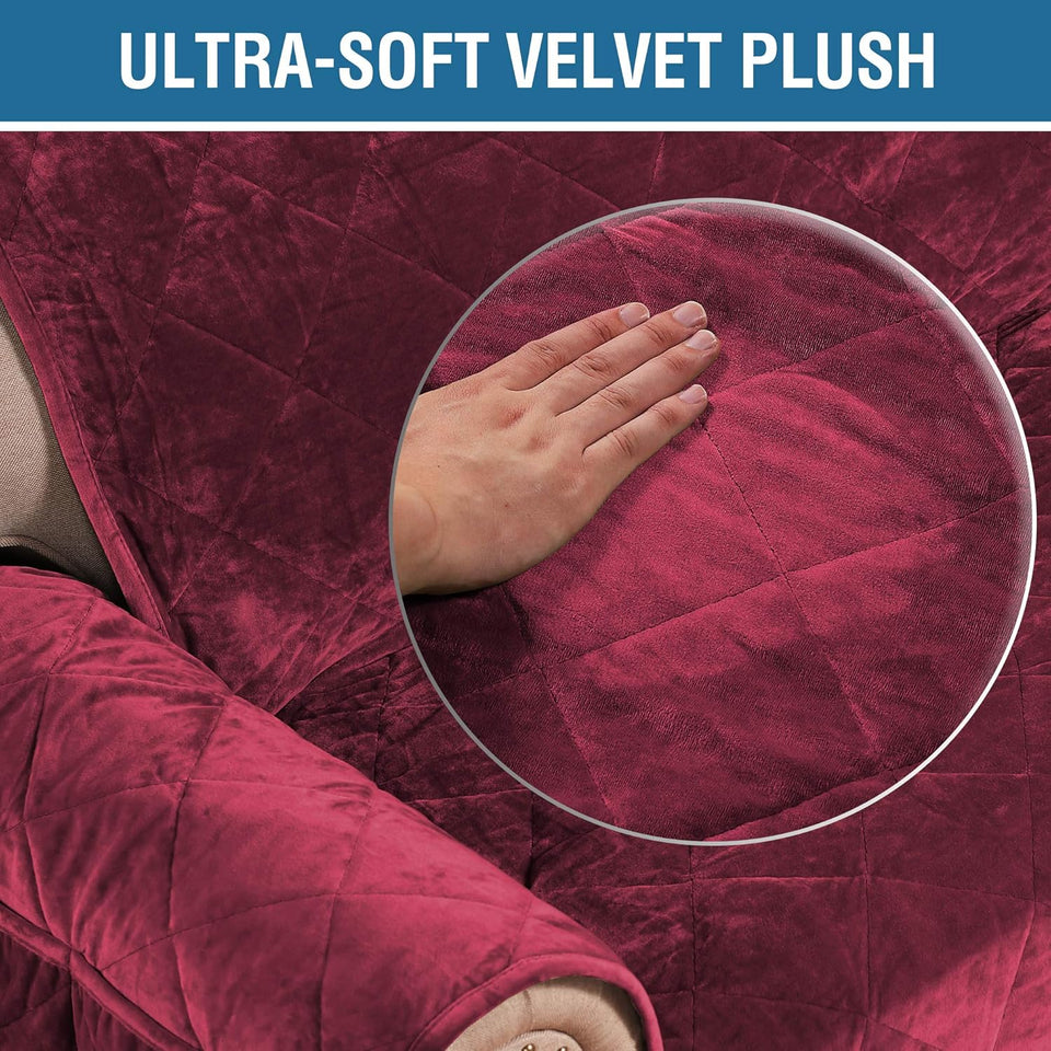 Thick Velvet Sofa Cover Soft Couch Cover for 3 Cushion Cover Washable Furniture Protector for Dogs Non-Slip Sofa Slipcover Fit Sitting Width up to 78"(Oversaized Sofa, Burgundy)