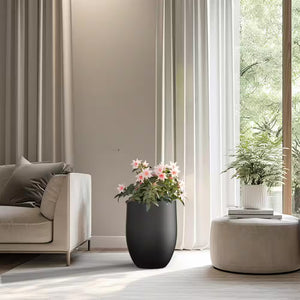 Lightweight 16In. X 22In. Charcoal Black Extra Large Tall round Concrete Plant Pot/Planter for Indoor & Outdoor