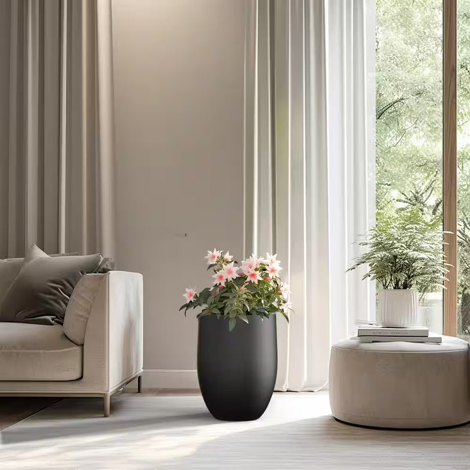 Lightweight 16In. X 22In. Charcoal Black Extra Large Tall round Concrete Plant Pot/Planter for Indoor & Outdoor
