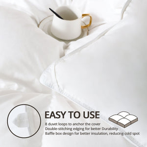 King Size down Comforter - All Season Duvet Insert with Medium Warmth, Soft and Noiseless Shell,8 Corner Tabs, and Machine Washable - White