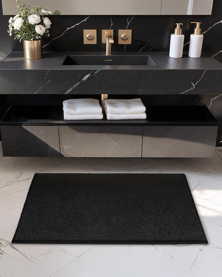 Small Bath Mats for Bathroom Non Slip, 16"X24" Black Bathroom Rugs, Absorbent, Soft, Washable, Microfiber Bath Rug Shower Mat