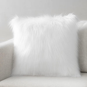 Faux Fur Solid Decorative Pillow Cover Fluffy Throw Pillow Mongolian Luxury Fuzzy Pillow Case Cushion Cover for Bedroom and Couch,True White 18 X 18 Inches