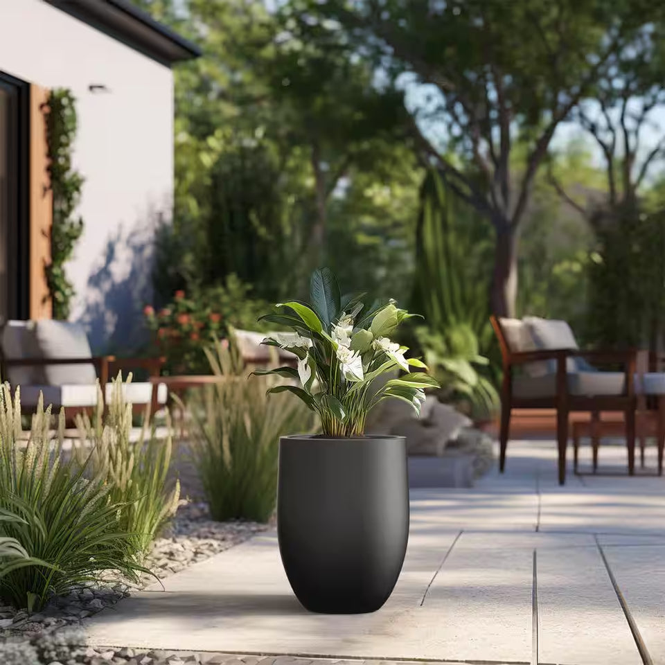 Lightweight 16In. X 22In. Charcoal Black Extra Large Tall round Concrete Plant Pot/Planter for Indoor & Outdoor