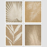 Framed Wall Art Grunge Brown Tropical Island Leaf Posters, Set of 4 Nature Wilderness Wall Decor Prints, Botanical Floral Wall Décor, Adhesive Canvas Print for Bedroom - 11"X14" White